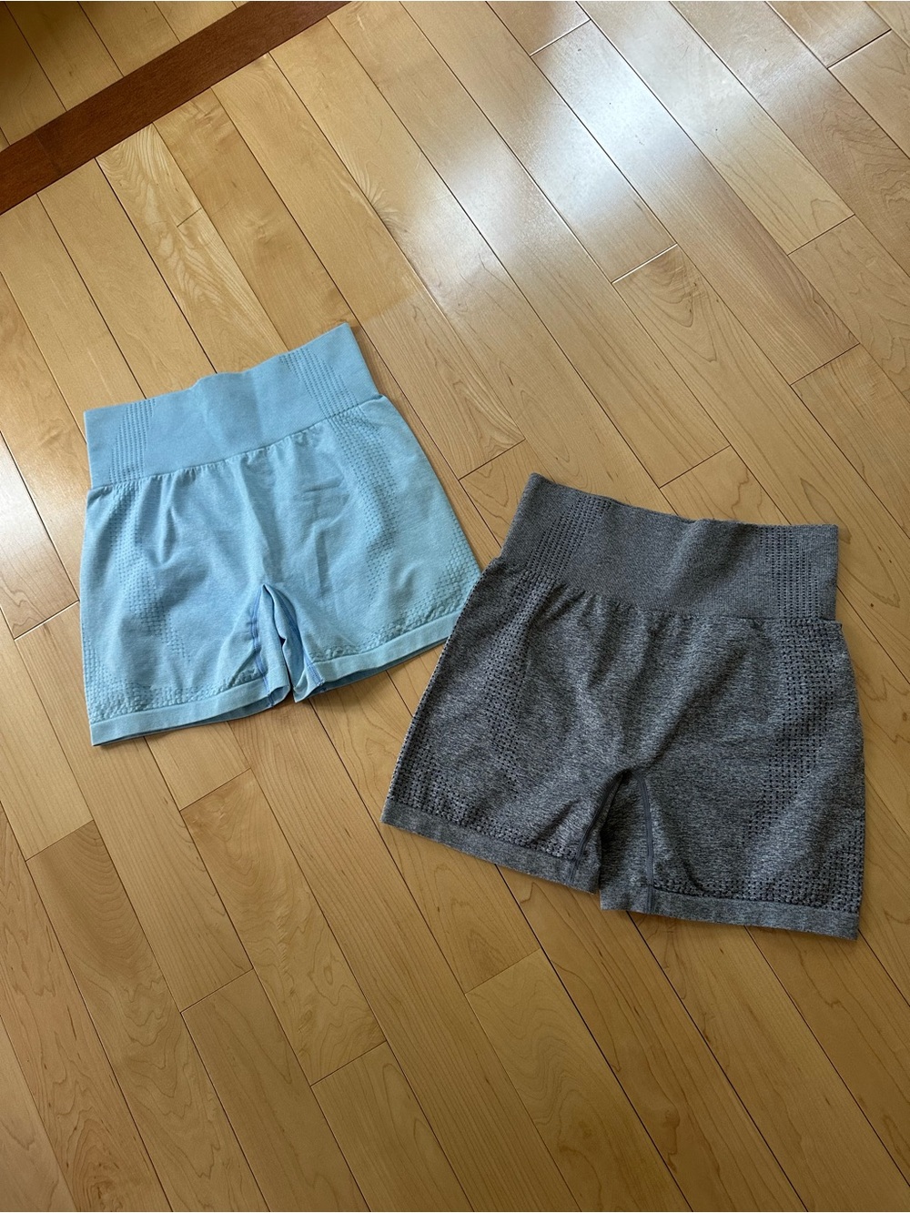 Women's High-Waist Seamless Knit Shorts - Blue & Gray